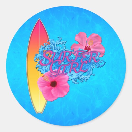 Surfer Girl Round Stickers
