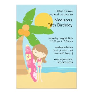 Surfer Girl Swimming Party Birthday Invitation