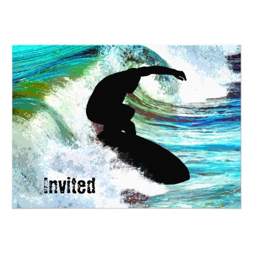 Surfer in Curling Wave Personalized Invitations