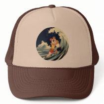 Surfer Lovers Kissing Vintage Illustration Hat