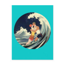 Surfer Lovers Kissing Vintage Illustration Postcards