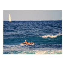 Surfer Paddling Out Postcard