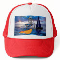 Surfer Skeleton Dude Sailboat Trucker Baseball Hat by MistaSCARY Surfer Skeleton Dude Sailboat Trucker Baseball Hat