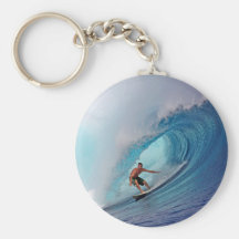 Surfer surfing a huge wave. keychain