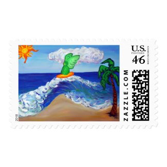 Surfing Angel Raphael on Healing Waves postage stamps