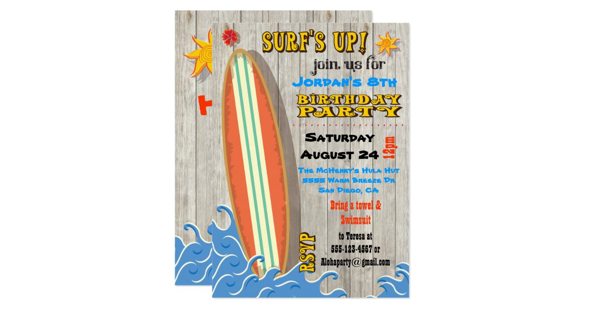 Surfing Birthday Party Invitations | Zazzle