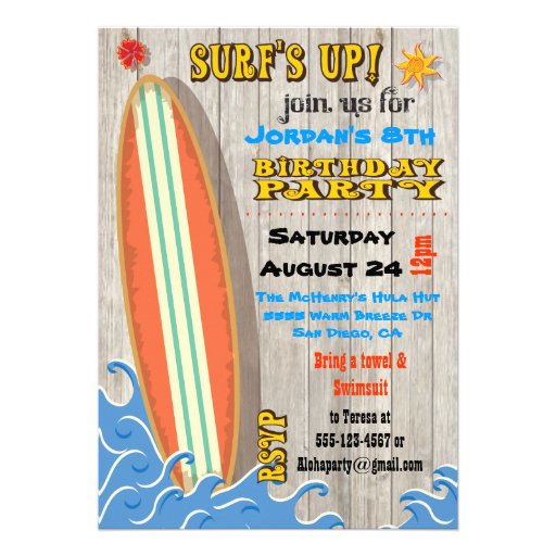 Surfing Birthday Party Invitations 5" X 7" Invitation Card | Zazzle