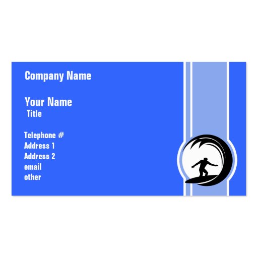 Surfing; Blue Business Card Templates (front side)