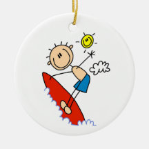 Surfing Boy Stick Figure Christmas Ornament