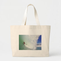 Surfing green barrel ride tote bag