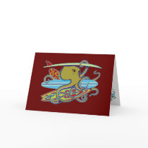 Surfing Halloween Octopus cards by AHalloweenTrail Surfing Halloween Octopus cards