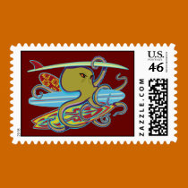 Surfing Halloween Octopus stamps