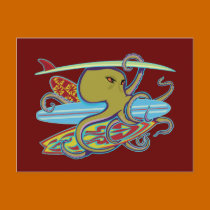 Surfing Halloween Octopus postcards