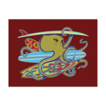Surfing Halloween Octopus postcards by AHalloweenTrail Surfing Halloween Octopus postcards