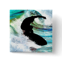 Surfing in Curling Wave Pinback Buttons
