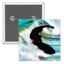 Surfing in Curling Wave Pinback Buttons