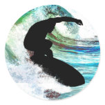 Surfing in Curling Wave Round Stickers