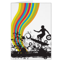 surfing into rainbows greeting card