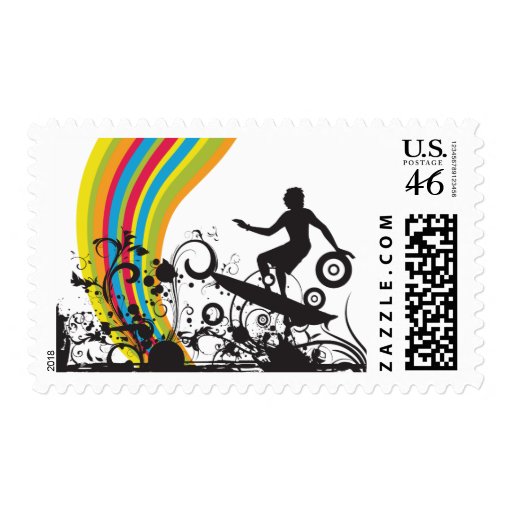 surfing into rainbows postage stamps