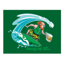 Surfing Irish Leprechaun Postcard