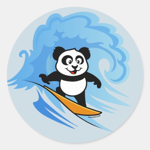 Surfing Panda Classic Round Sticker Zazzle