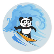 Surfing Panda Round Sticker