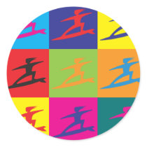 Surfing Pop Art Round Stickers