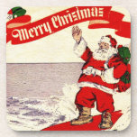 Surfing Retro Santa Coaster cork coasters