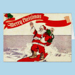 Surfing Retro Santa Greeting Card cards