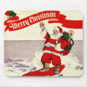 Surfing Retro Santa Mousepad