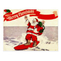 Surfing Retro Santa Postcard