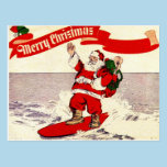 Surfing Retro Santa Postcard postcards