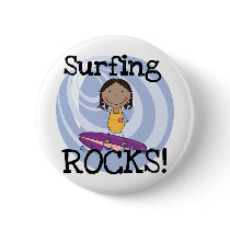 Surfing Rocks African American Girl Tshirts Pinback Buttons