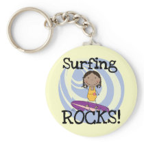 Surfing Rocks African American Girl Tshirts Keychain