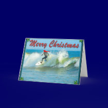 Surfing Santa Christmas Card 