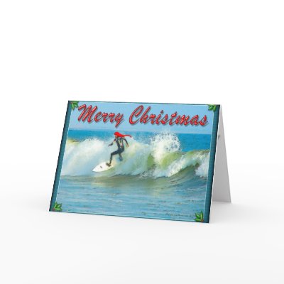Surfing Santa Christmas Card  by Surfwearzcom