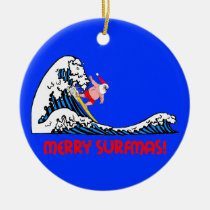 Surfing Santa ornaments