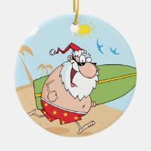 Surfing Santa Claus Ornaments