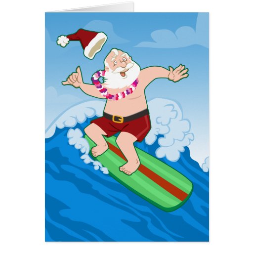 Surfing Santa Funny Christmas Greeting Card