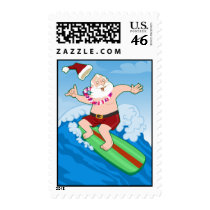 Surfing Santa Funny Christmas postage