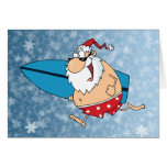 surfing santa greeting card