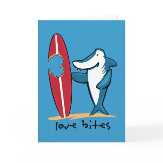 Surfing Shark Valentine Greeting Cards