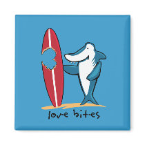 Surfing Shark Valentine Refrigerator Magnets