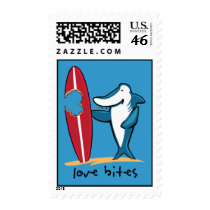 Surfing Shark Valentine Postage