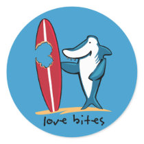 Surfing Shark Valentine Stickers