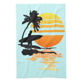 Surfing Sunrise Hand Towel