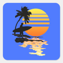 Surfing Sunrise Square Sticker