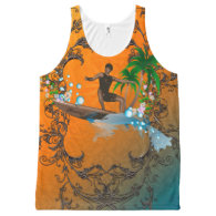 Surfing, surfboarder with palm and water drops All-Over print tank top