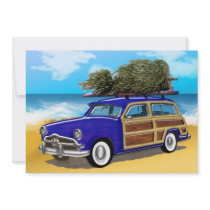 Surfing Woodie with Christmas Tree Personalized Announcement
