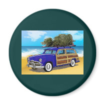 Surfing Woodie with Christmas Tree Refrigerator Magnets